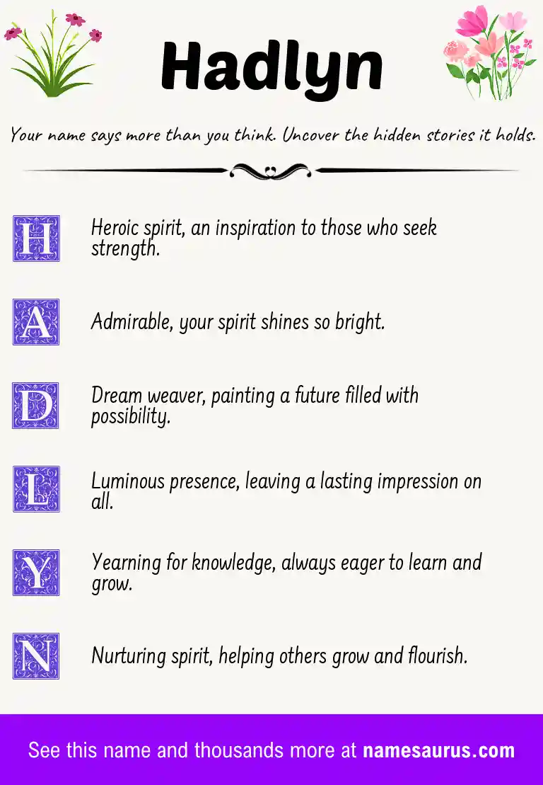 Acrostic poem about Hadlyn.