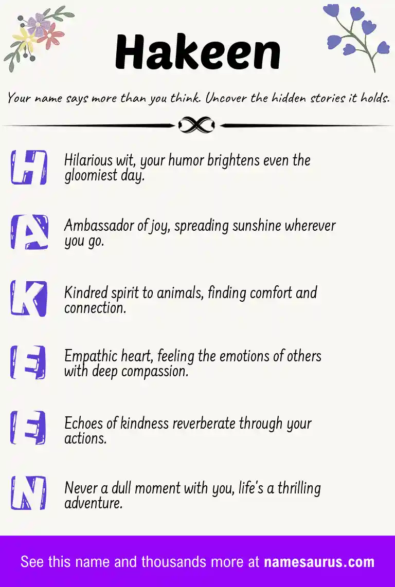 Acrostic poem about Hakeen.