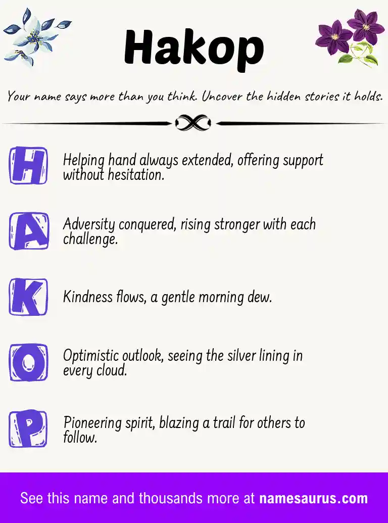 Acrostic poem about Hakop.