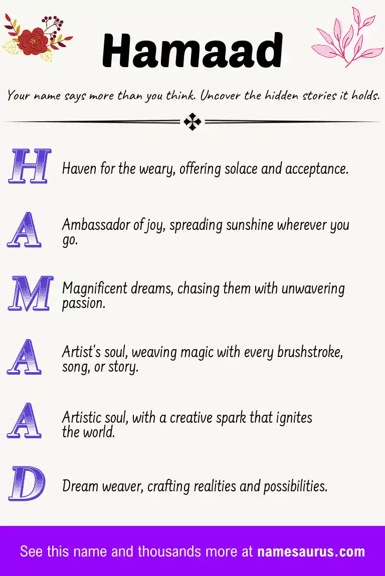 Acrostic poem about Hamaad.