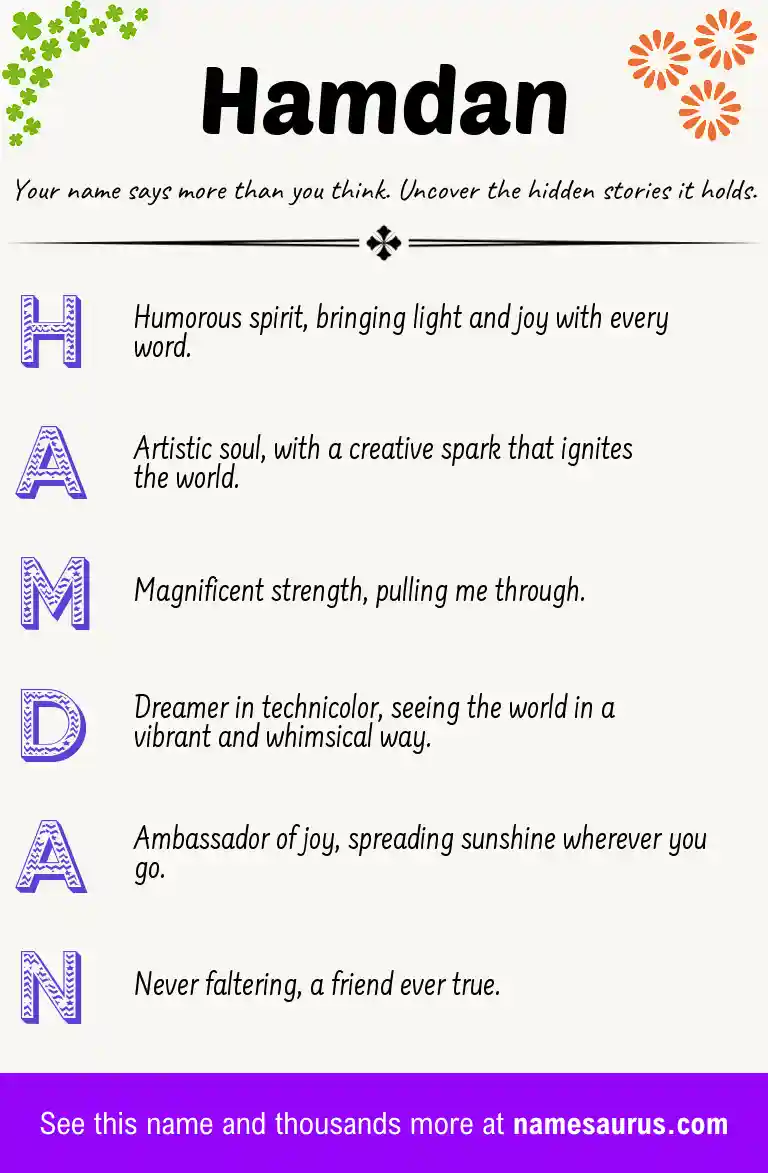 Acrostic poem about Hamdan.