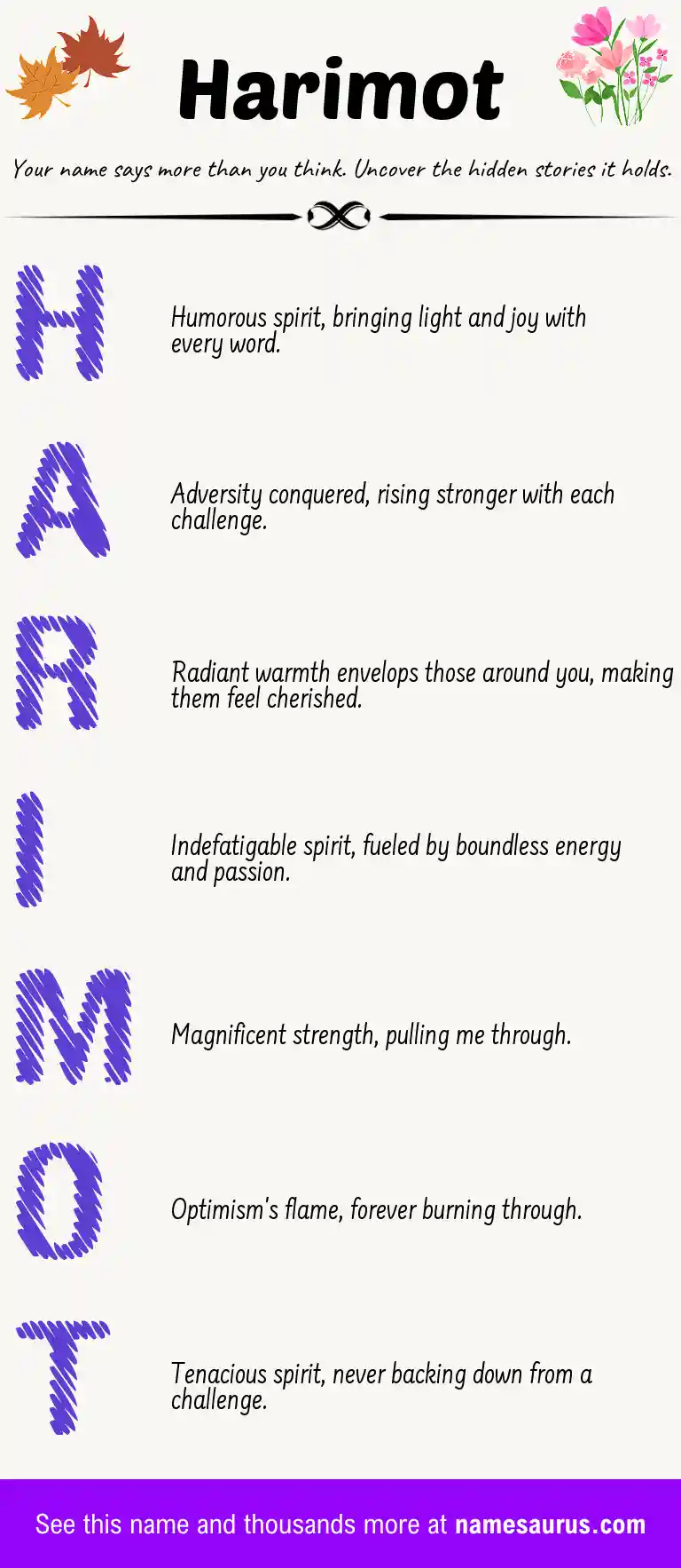 Acrostic poem about Harimot.