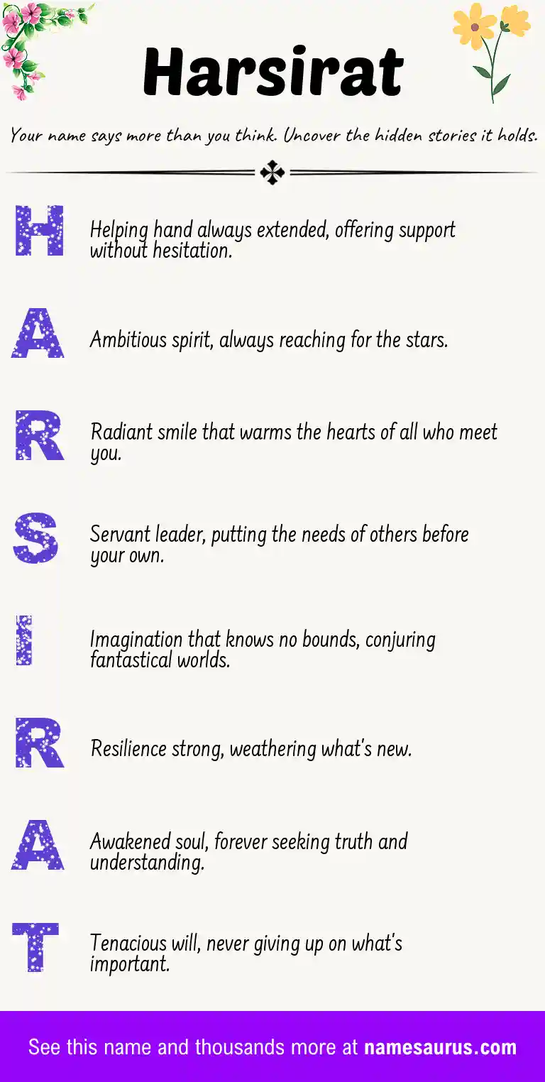Acrostic poem about Harsirat.