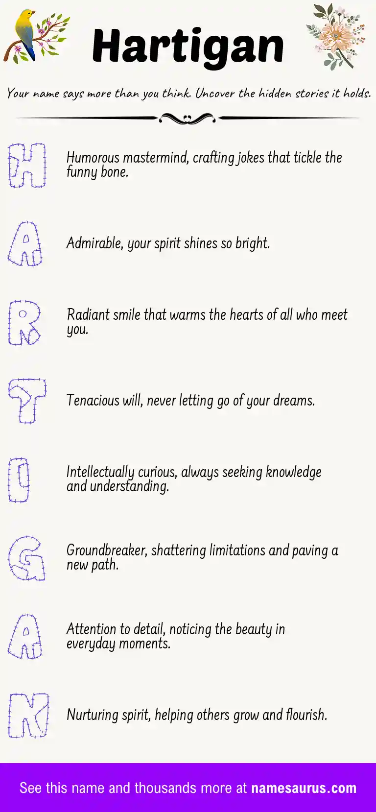Acrostic poem about Hartigan.