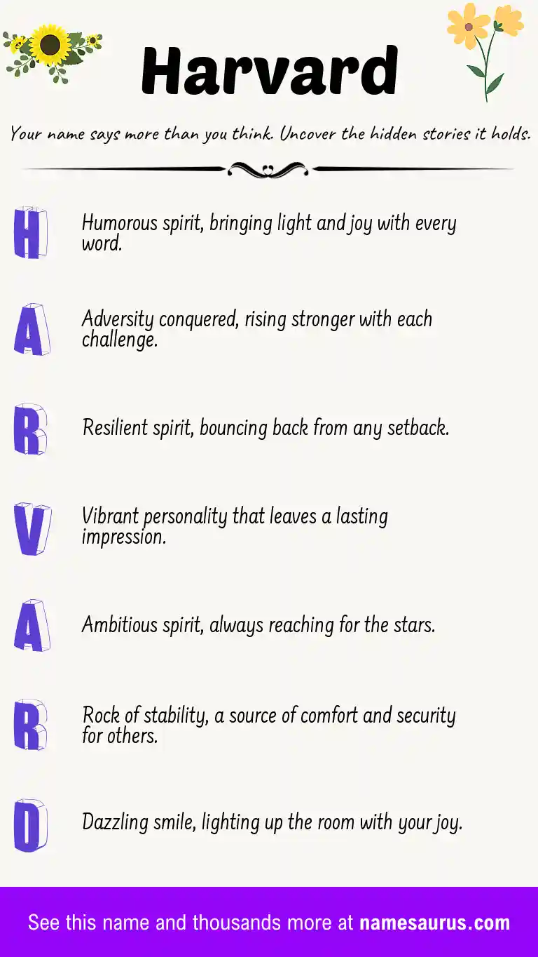 Acrostic poem about Harvard.