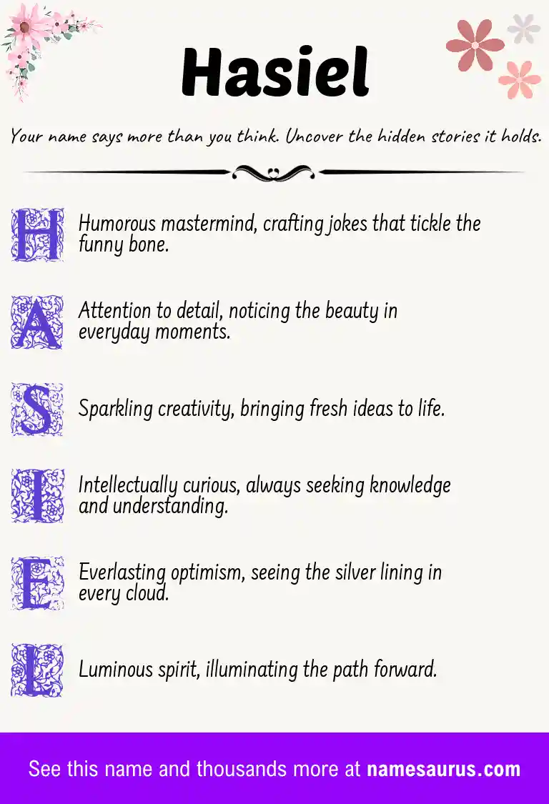 Acrostic poem about Hasiel.