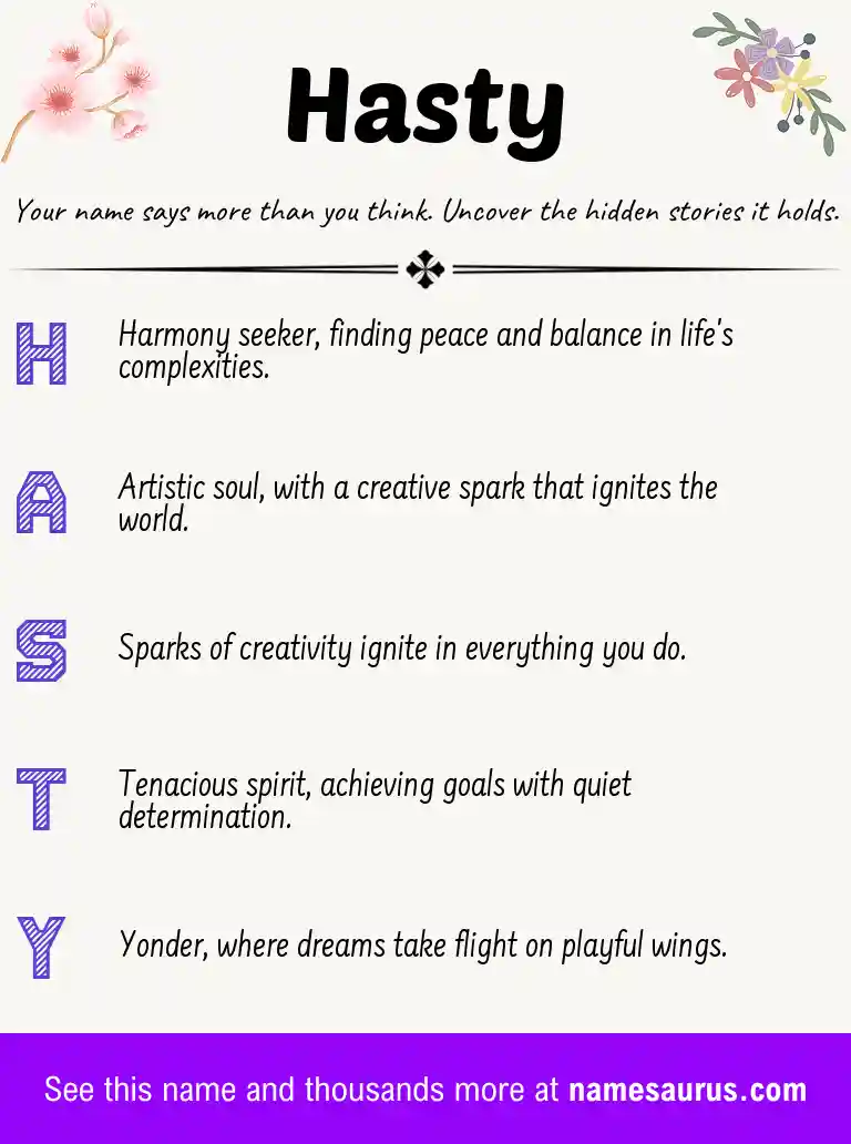 Acrostic poem about Hasty.