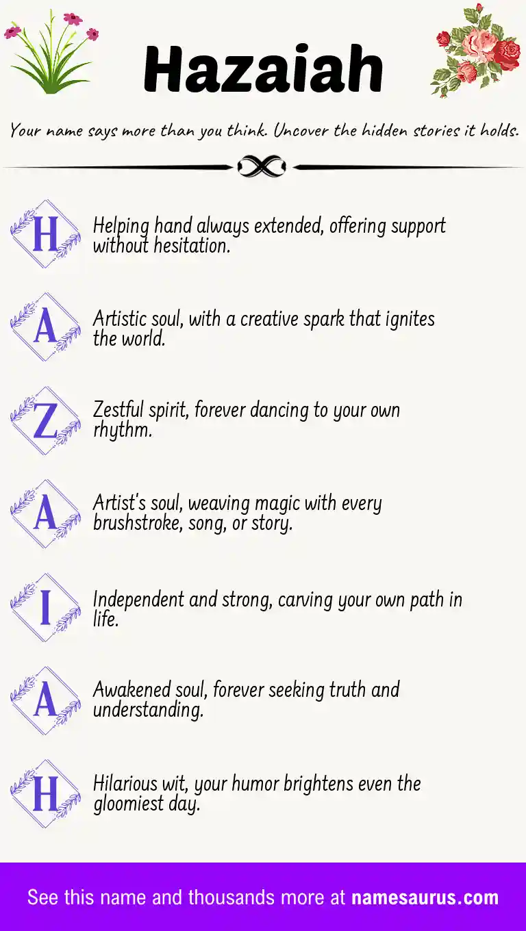Acrostic poem about Hazaiah.