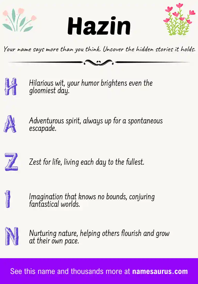 Acrostic poem about Hazin.