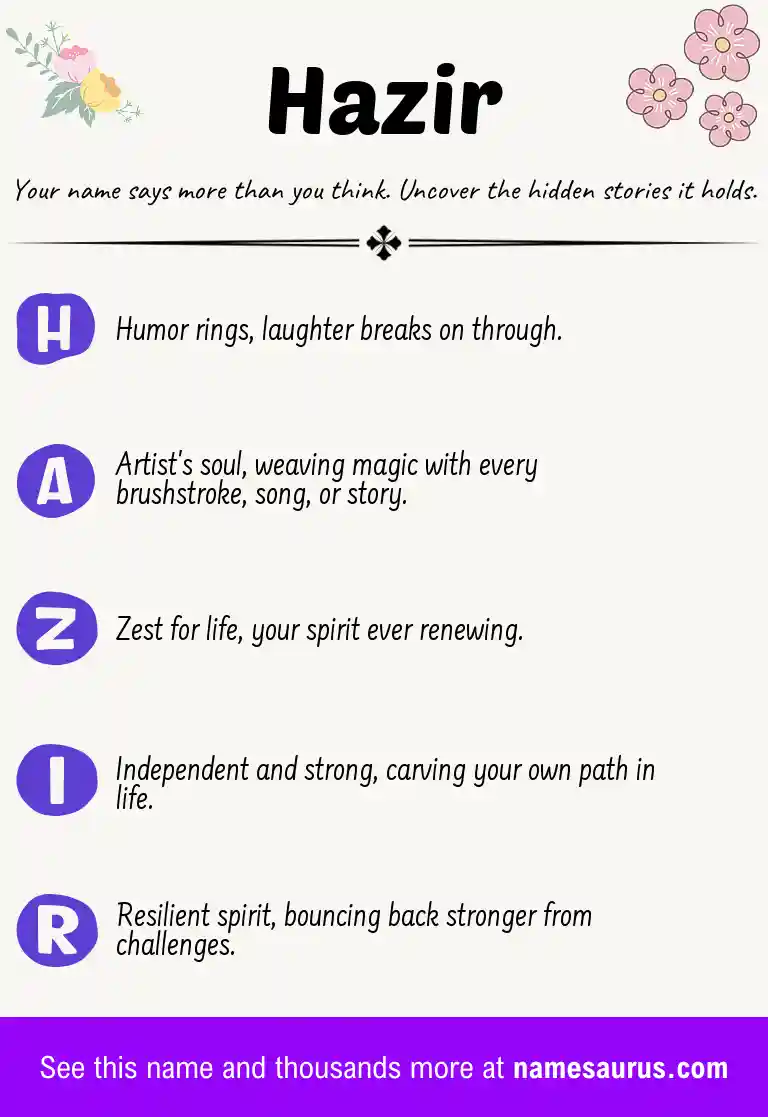 Acrostic poem about Hazir.