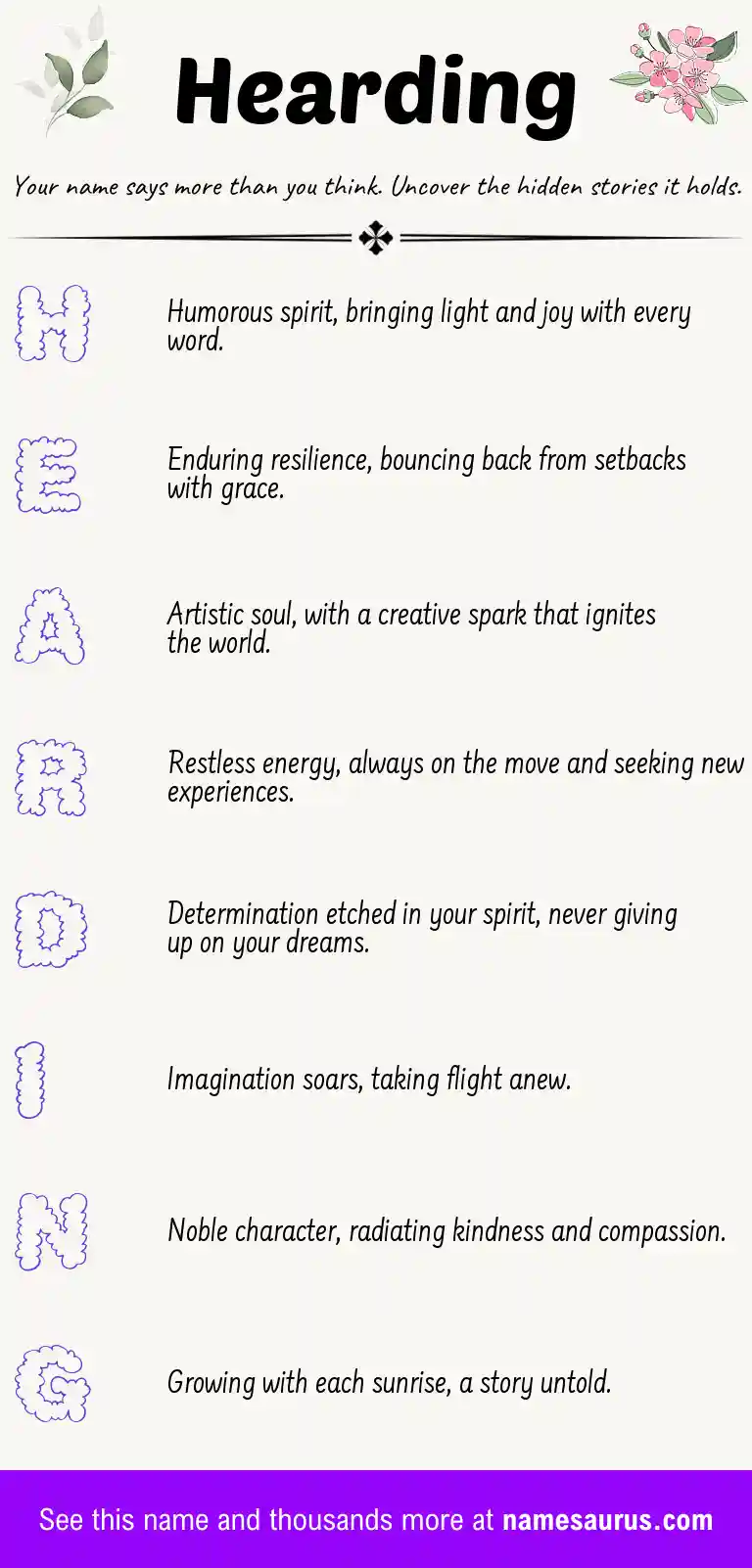 Acrostic poem about Hearding.