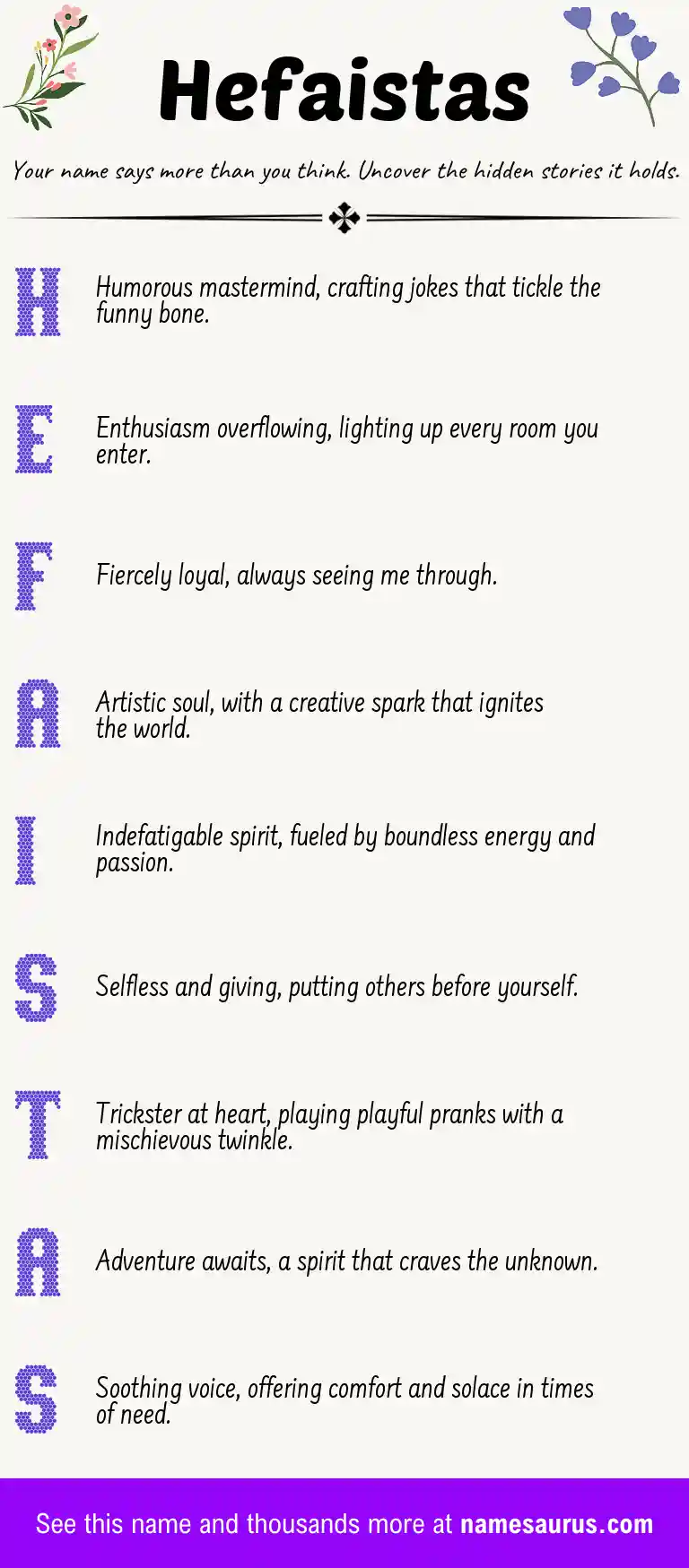 Acrostic poem about Hefaistas.