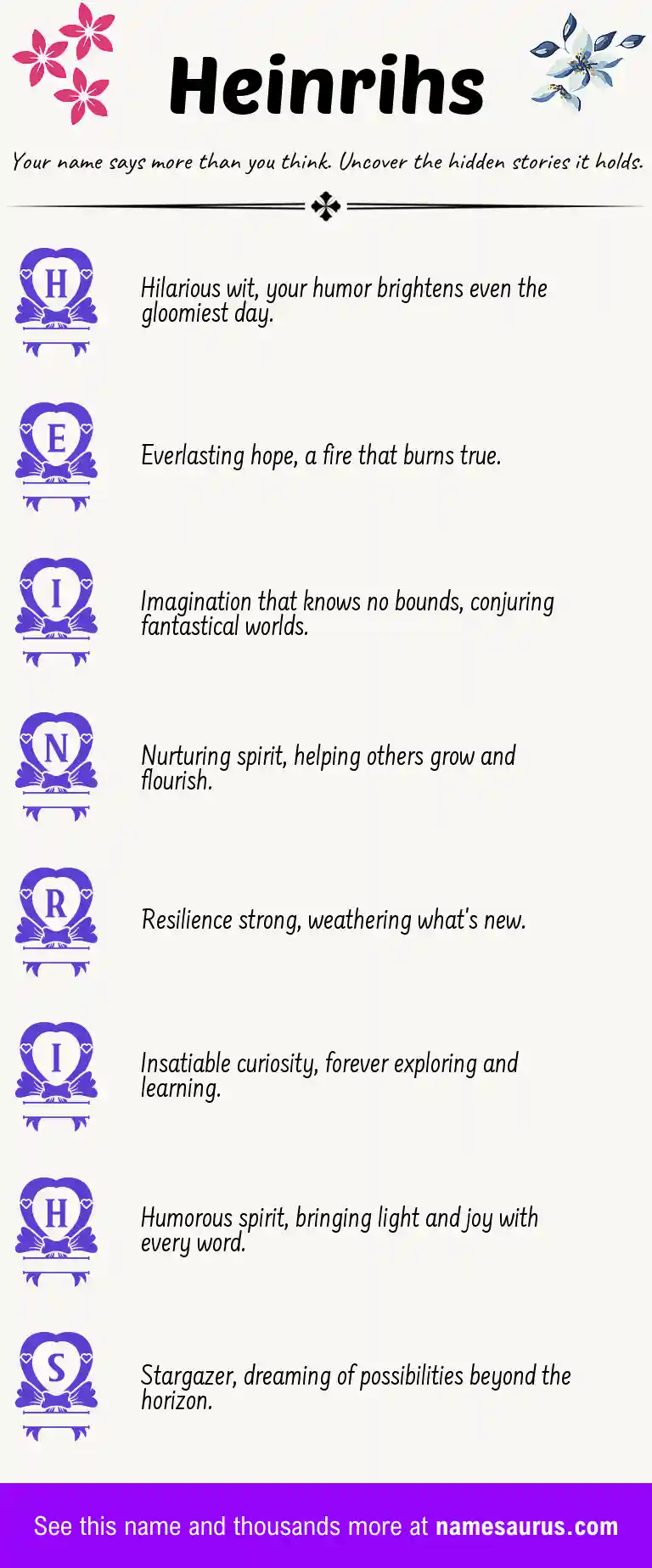 Acrostic poem about Heinrihs.
