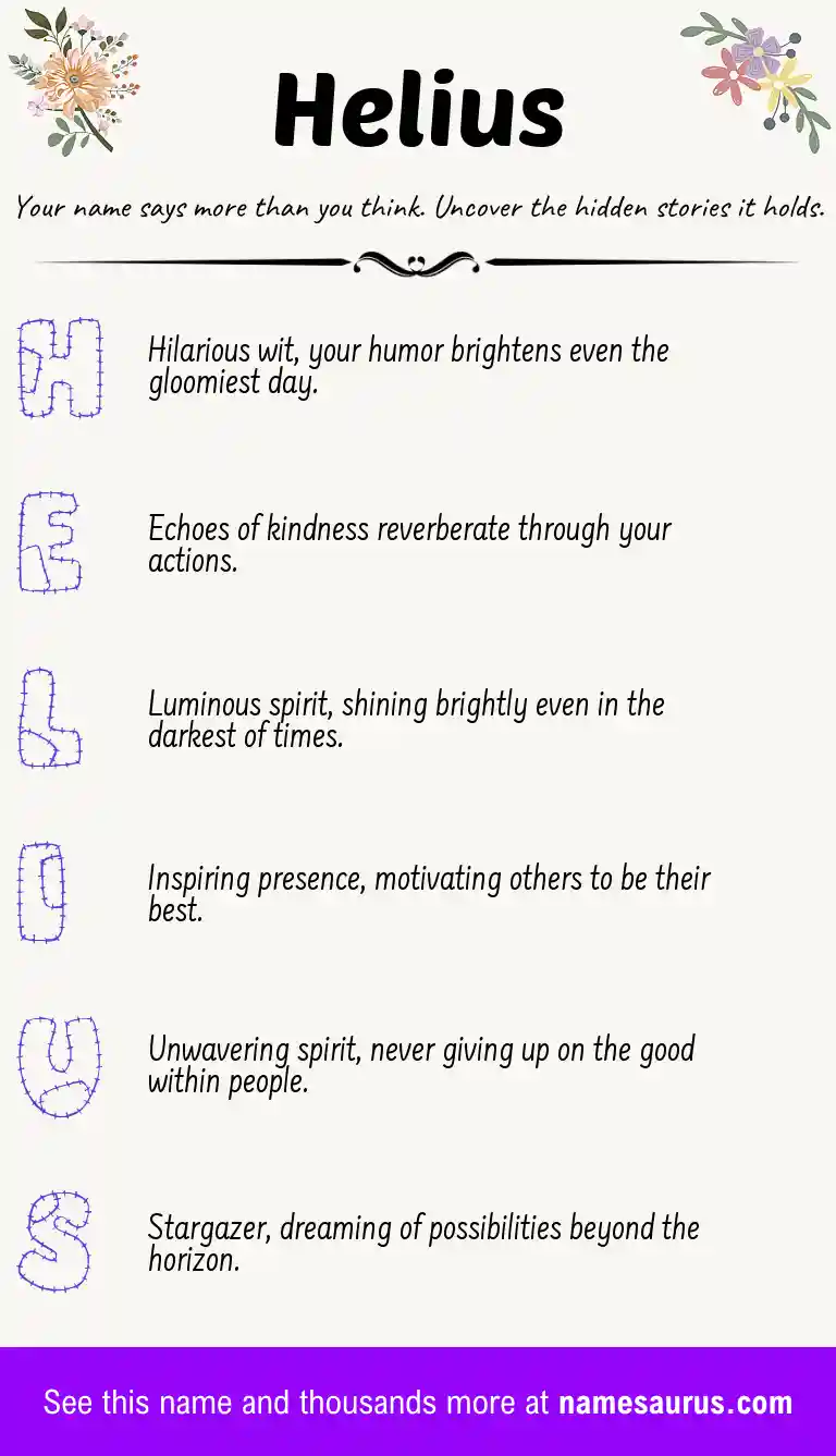 Acrostic poem about Helius.