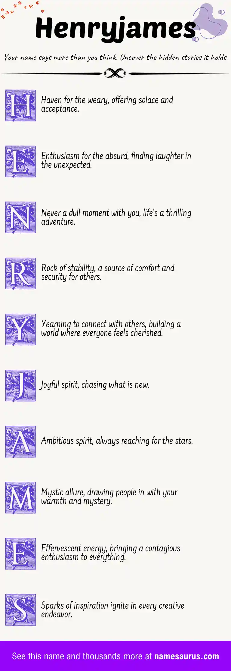 Acrostic poem about Henryjames.