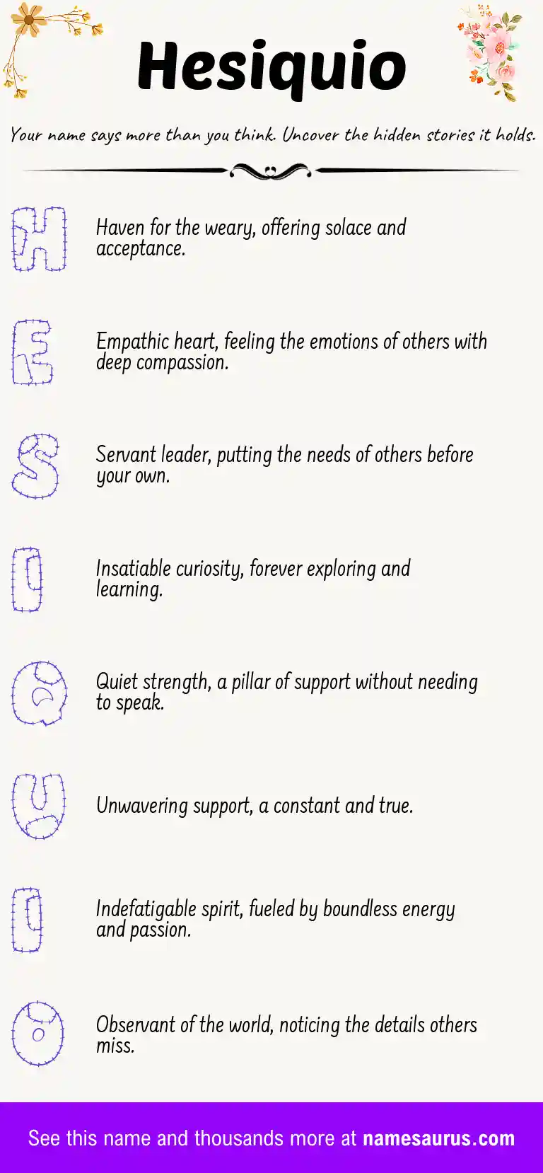 Acrostic poem about Hesiquio.