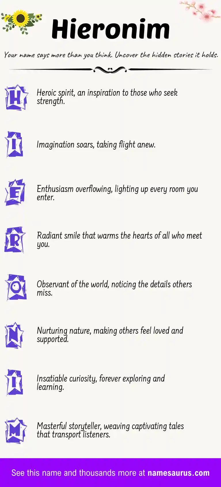 Acrostic poem about Hieronim.