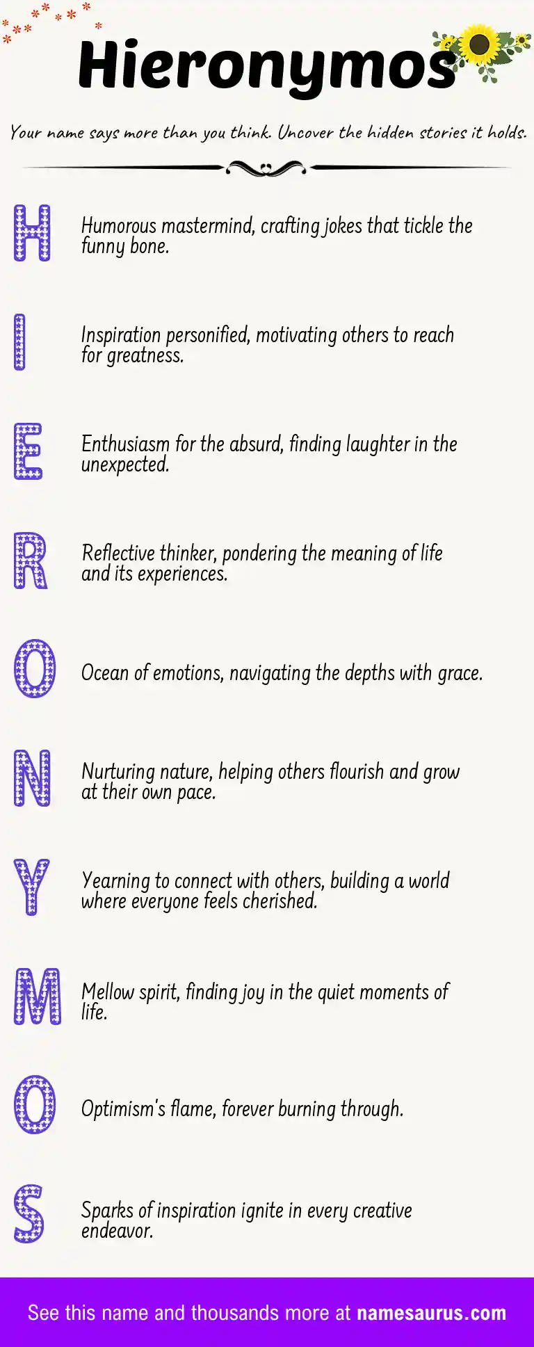 Acrostic poem about Hieronymos.