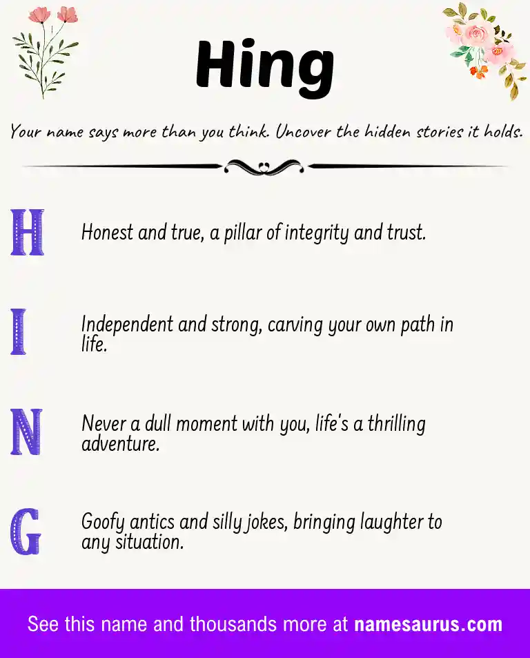 Acrostic poem about Hing.