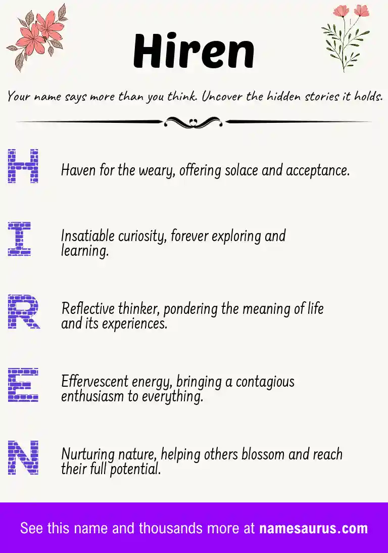 Acrostic poem about Hiren.