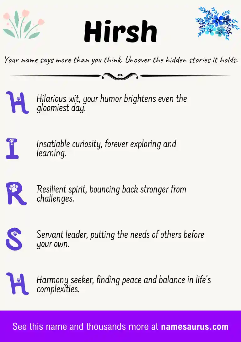 Acrostic poem about Hirsh.