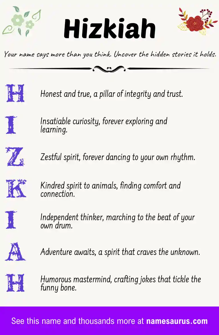 Acrostic poem about Hizkiah.
