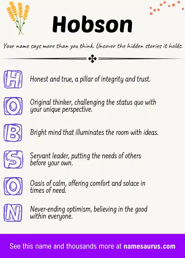 Acrostic poem about Hobson.