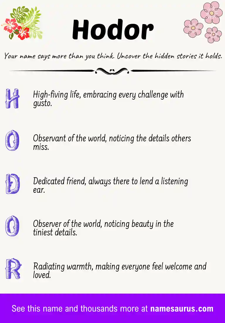 Acrostic poem about Hodor.