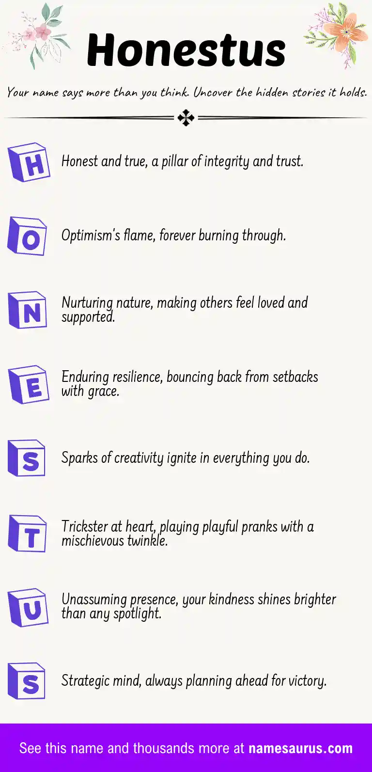 Acrostic poem about Honestus.
