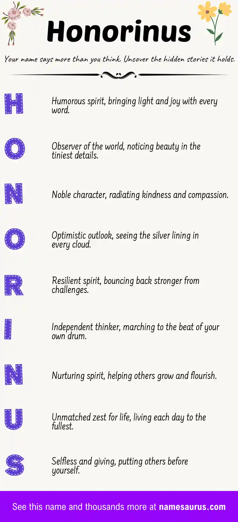 Acrostic poem about Honorinus.