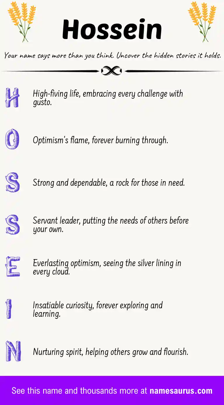 Acrostic poem about Hossein.