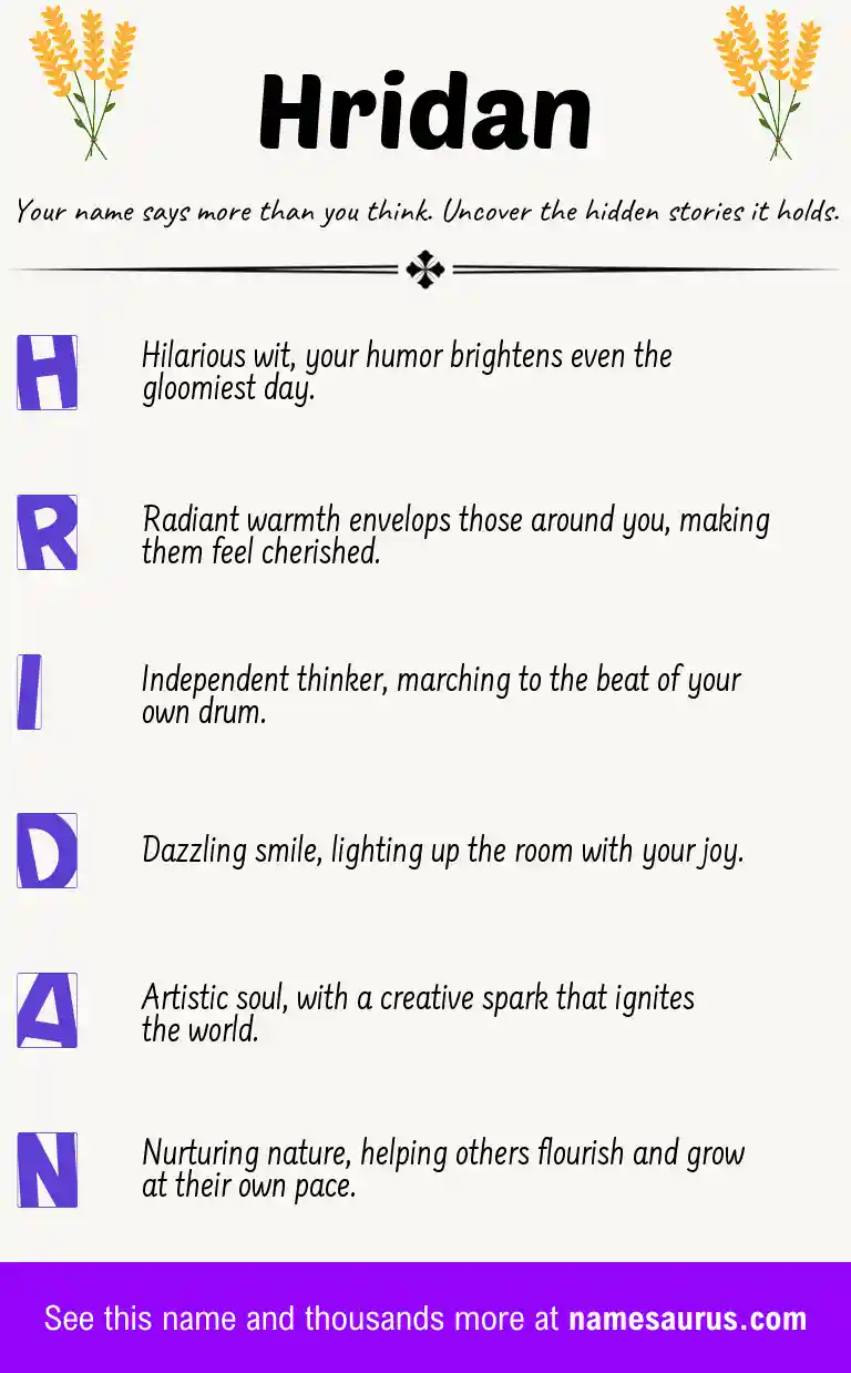 Acrostic poem about Hridan.
