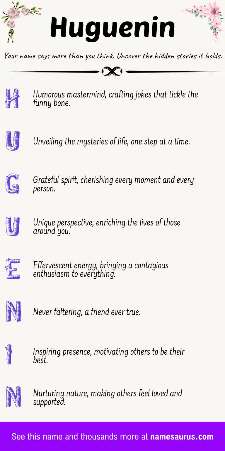Acrostic poem about Huguenin.