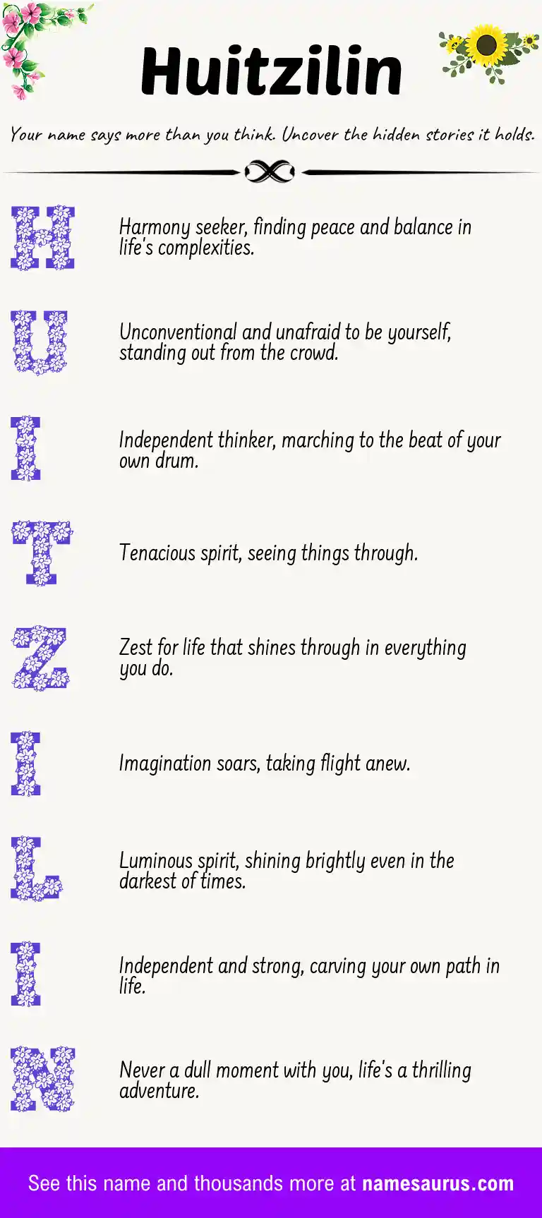 Acrostic poem about Huitzilin.