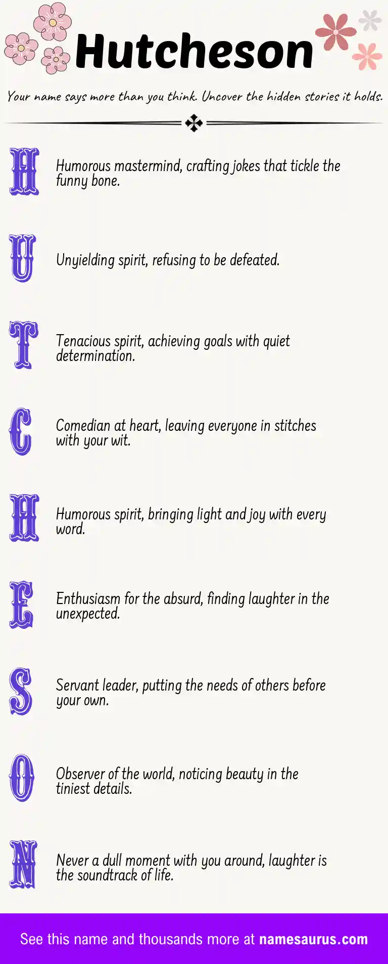 Acrostic poem about Hutcheson.