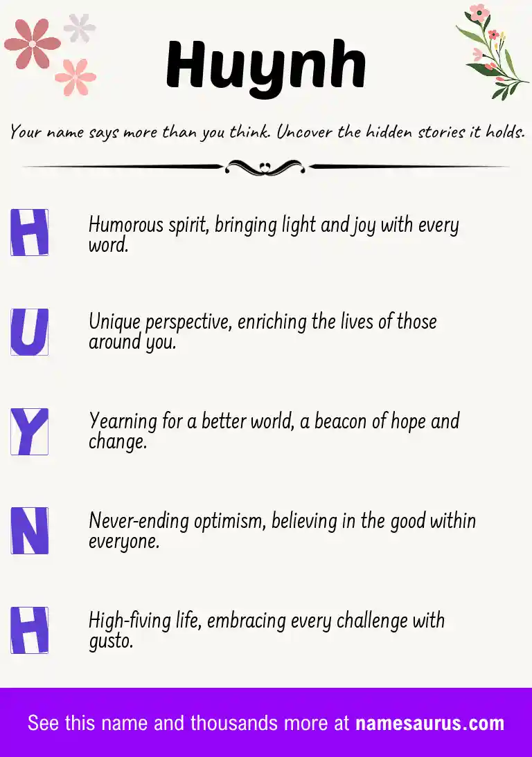 Acrostic poem about Huynh.