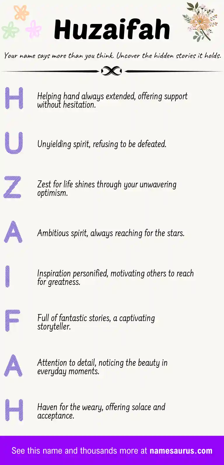Acrostic poem about Huzaifah.