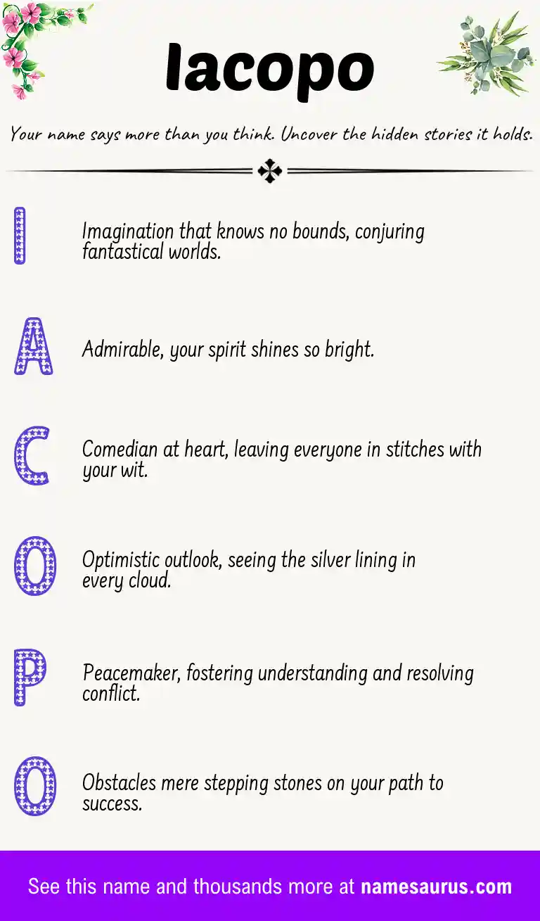 Acrostic poem about Iacopo.