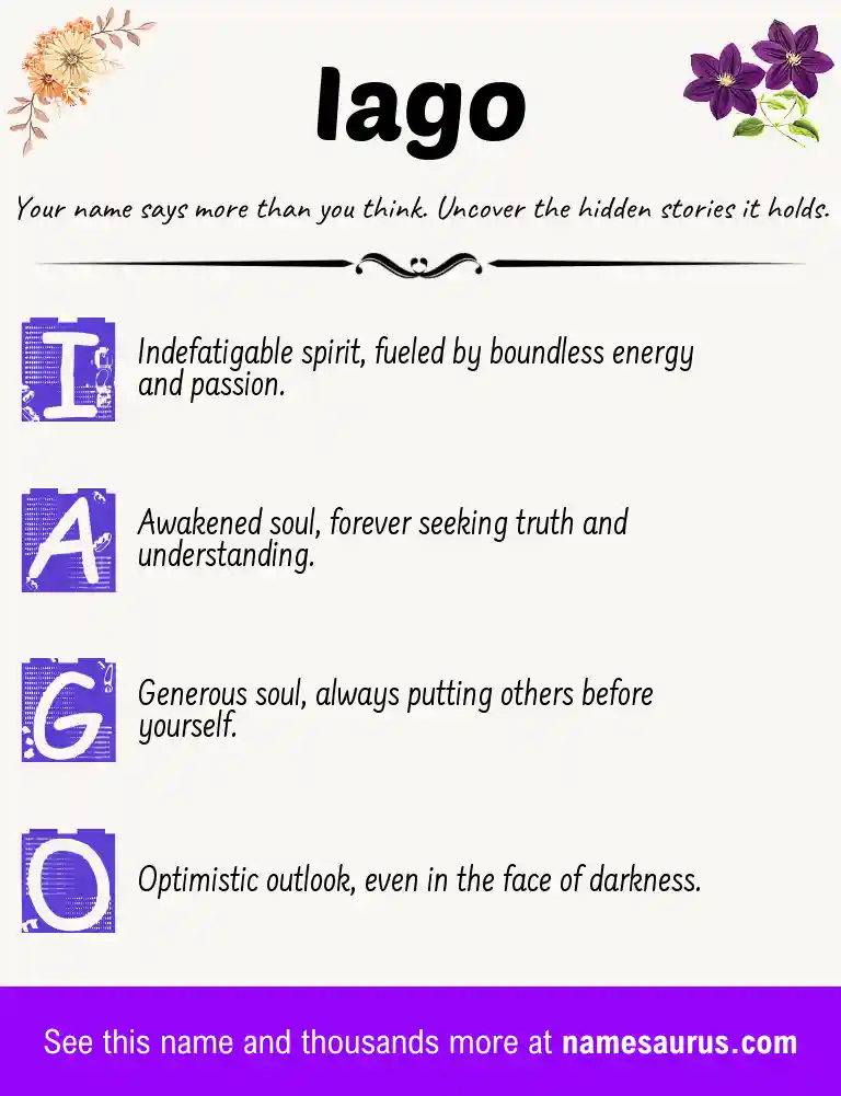 Acrostic poem about Iago.