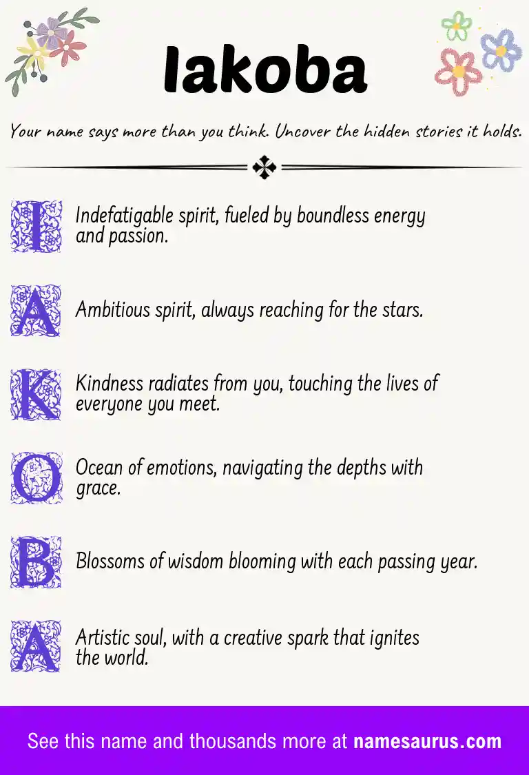 Acrostic poem about Iakoba.