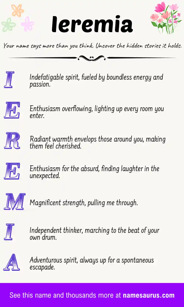 Acrostic poem about Ieremia.