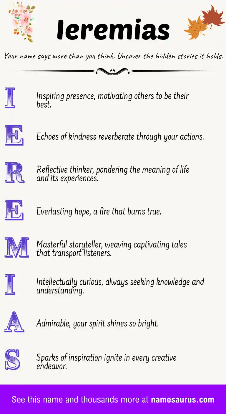 Acrostic poem about Ieremias.