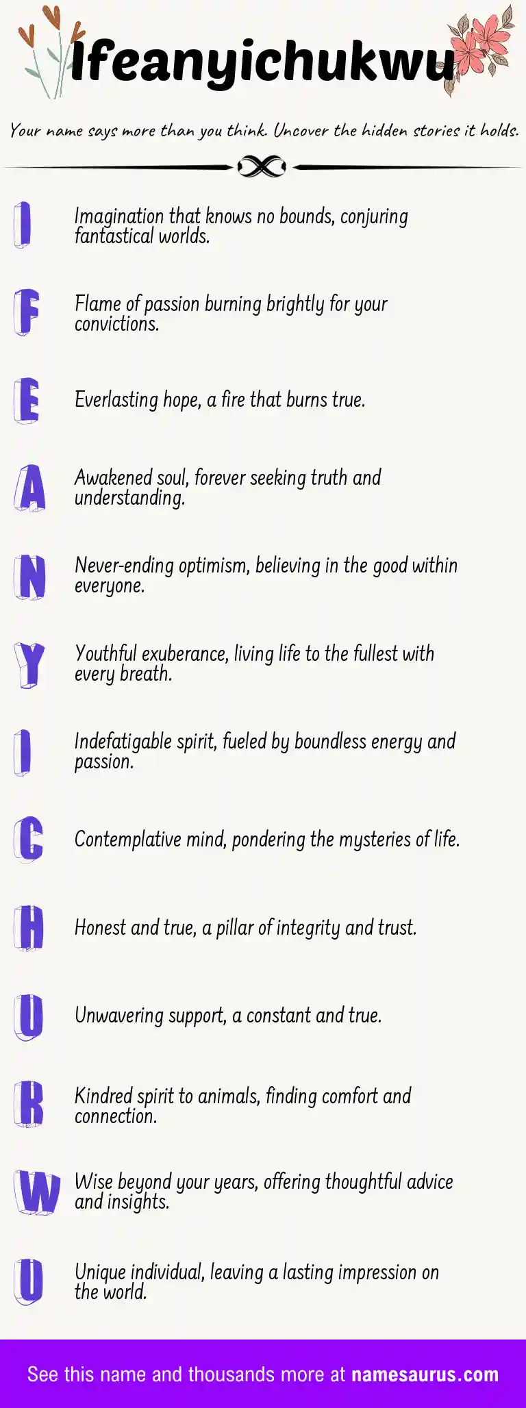 Acrostic poem about Ifeanyichukwu.