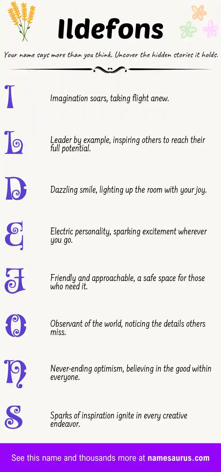 Acrostic poem about Ildefons.