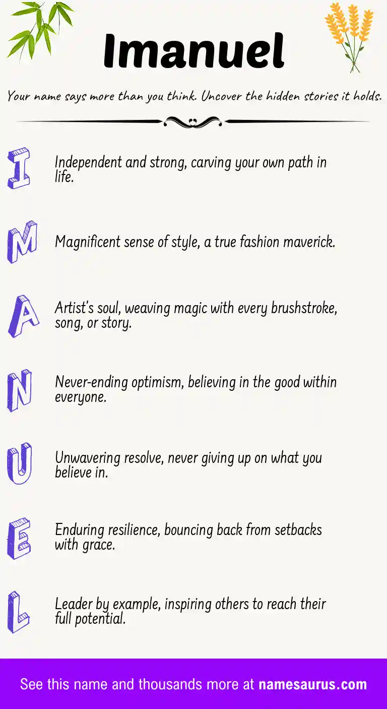 Acrostic poem about Imanuel.