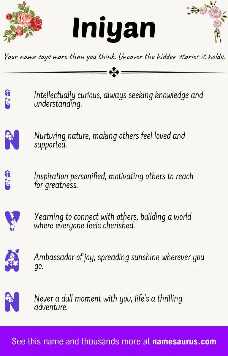 Acrostic poem about Iniyan.
