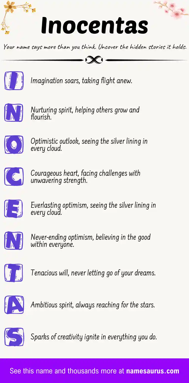 Acrostic poem about Inocentas.