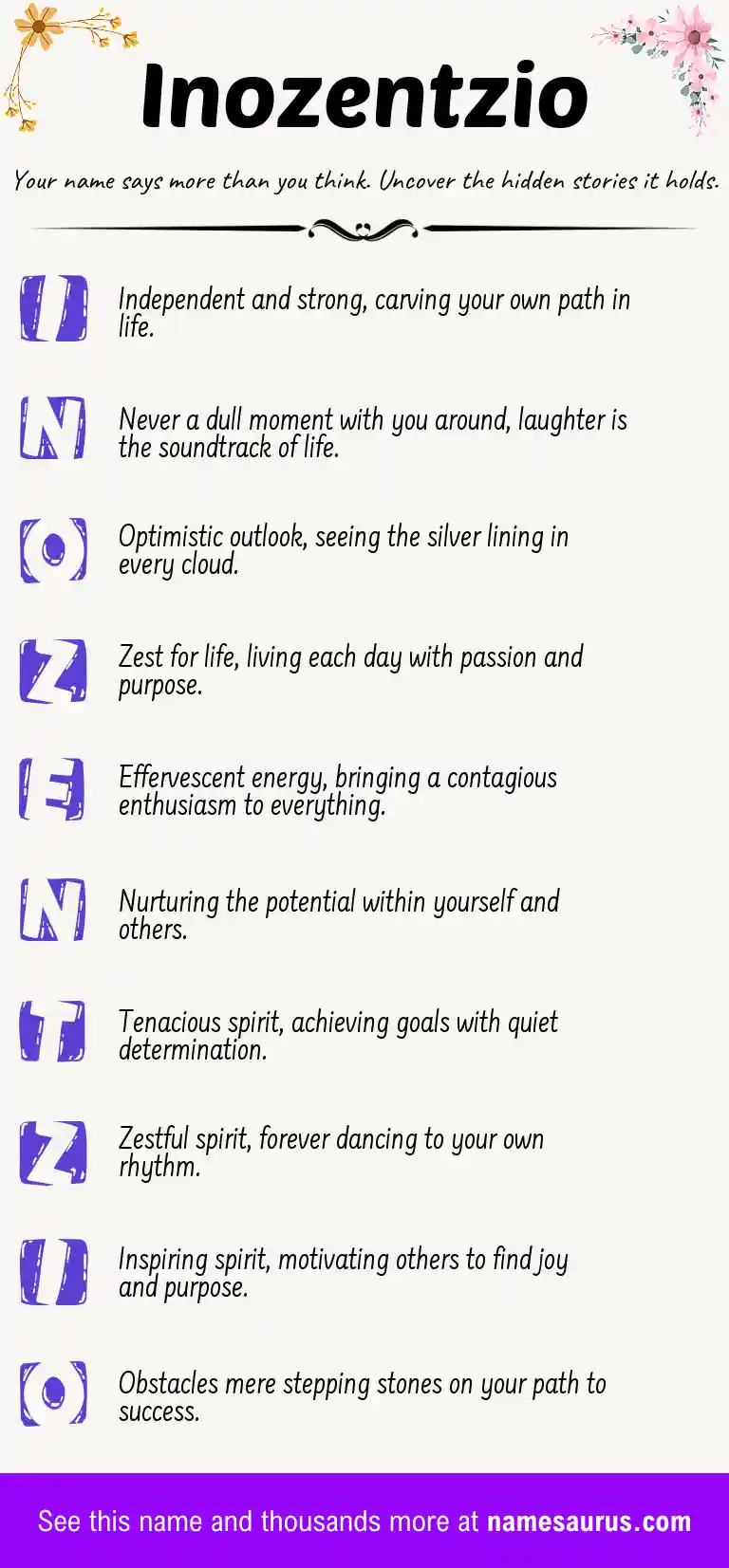 Acrostic poem about Inozentzio.