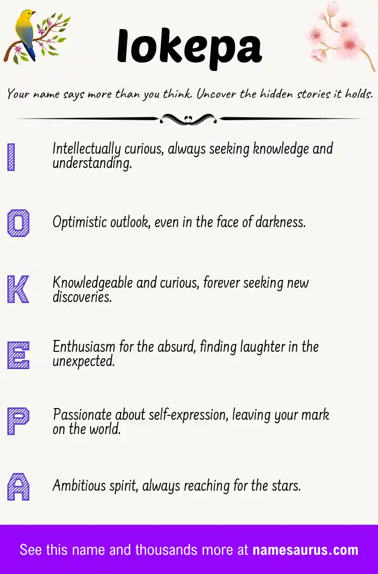 Acrostic poem about Iokepa.