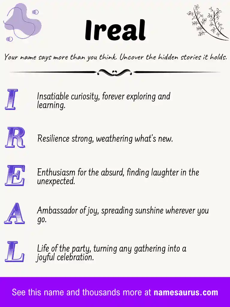 Acrostic poem about Ireal.